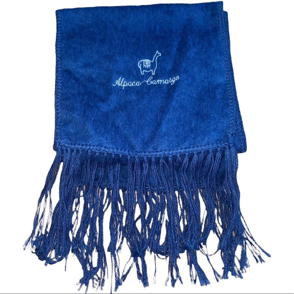 Alpaca Camargo Blue Alpaca Wool Fringe Scarf Soft Cozy Winter Wrap